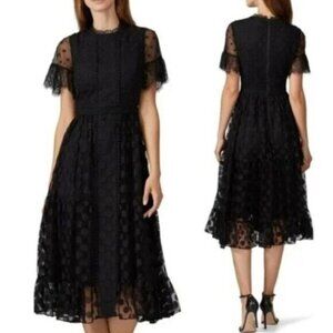 $595 Saloni Andie Lace Trimmed Polka Dot Tulle Dress Blafn Ruffle flounce hem